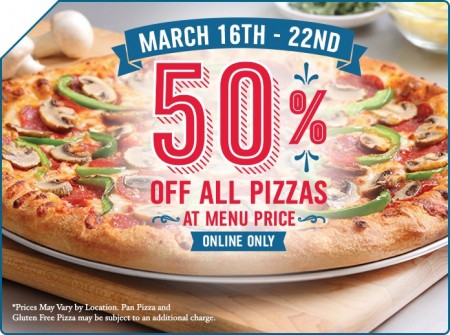 Domino S Pizza 50 Off Any Pizza At Menu Price Mar 16 22