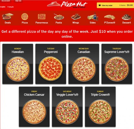 Pizza Hut 10 Pizza Of The Day Online Only Edmonton Deals Blog