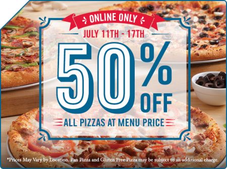 Domino S Pizza 50 Off Any Pizzas At Menu Price July 11 17