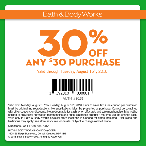 Bath & Body Works 30 Off Any 30 Purchase Coupon (Aug 1516