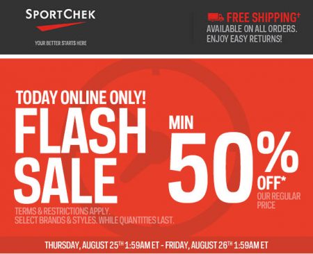 Sport Chek: Flash Sale - Minimum 50% Off + Free Shipping All Orders (Aug 25) - Calgary Deals Blog
