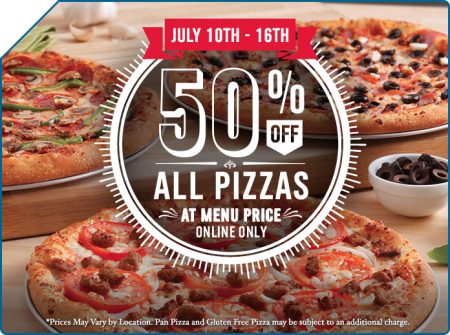 Domino S Pizza 50 Off All Pizzas At Menu Price July 10 16