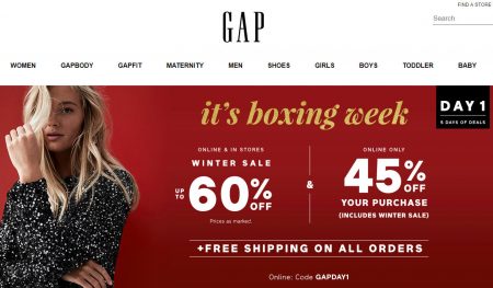 GAP: Boxing Day Sale – Sale Up to 60 