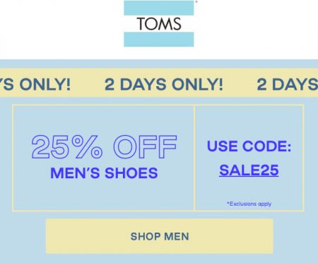 TOMS.ca: 25% Off Men's Shoes Promo Code 