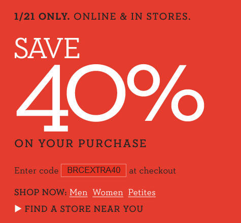 Banana Republic 40 Off Your Purchase In-Store & Online (Jan 21 Only)