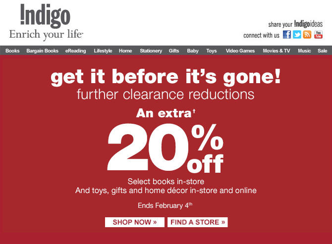 Chapters Indigo Further Clearance Reductions - Extra 20 Off Select Books, Toys & Gifts