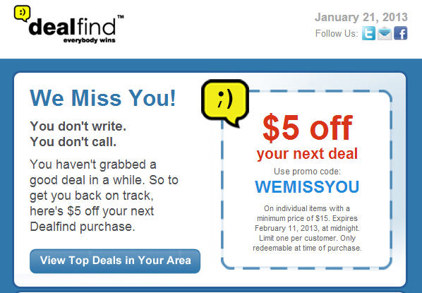 DealFind $5 Off Your Next Deal Promo Code (Until Feb 11)