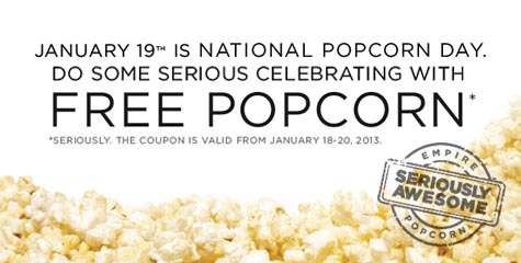 Empire Theatres National Popcorn Day - FREE Bag of Popcorn (Jan 18-20)