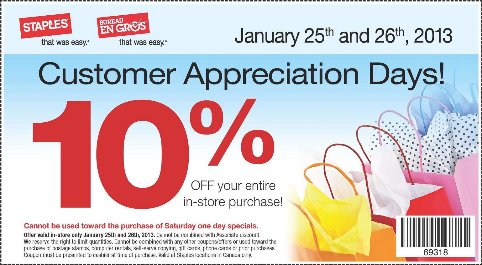Staples Customer Appreciation Days - 10 Off Your Entire In-Store Purchase (Jan 25-26)