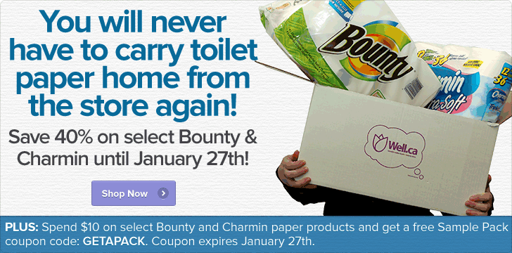 Well 40 Off select Bounty & Charmin + Free Sample Pack (Until Jan 27)