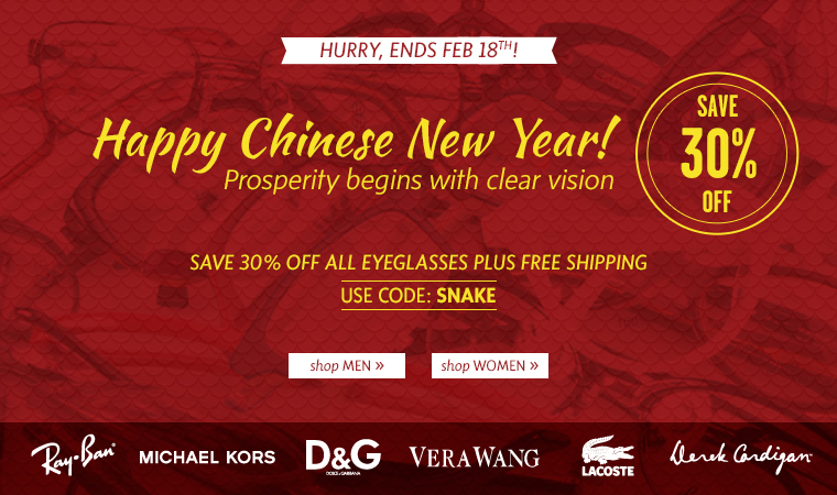 Clearly Contacts Happy Chinese New Year Sale - 30 Off All Eyeglasses Plus Free Shipping (Feb 10-18)
