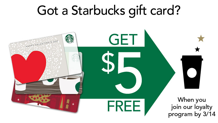 Starbucks FREE $5 Starbucks Card When you Join Starbucks Rewards (Until Mar 14)