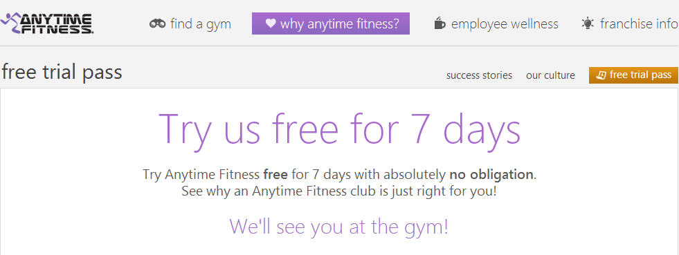 Anytime Fitness FREE 7 or 14 Day Gym Trial Pass