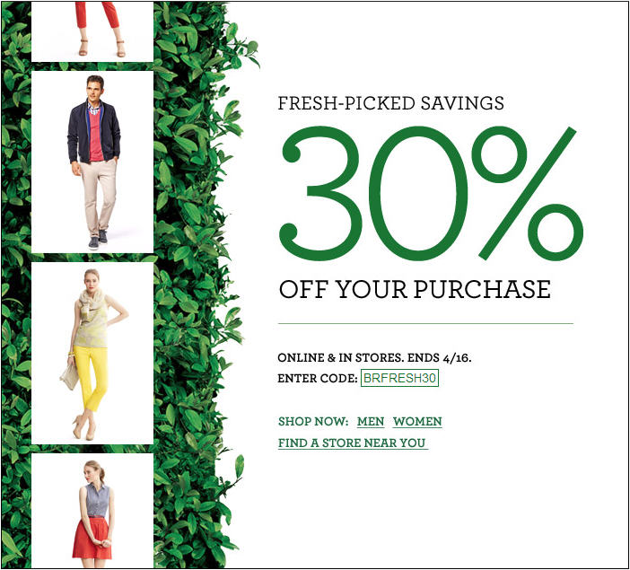 Banana Republic 30 Off Your In-Store or Online Purchase (Apr 15-16)