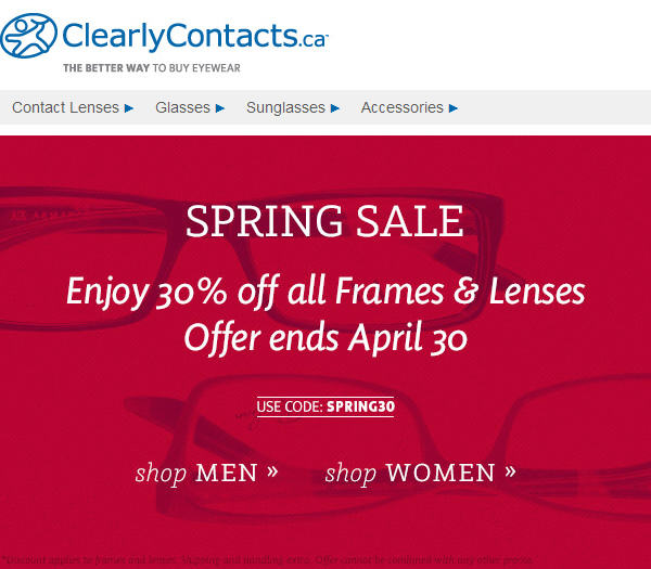 Clearly Contacts Spring Sale - 30 Off All Frames & Lenses (Until Apr 30)