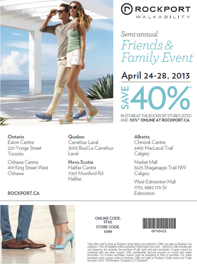 Rockport Friends & Family Event - Save 40 Off In-Store, 30 Online (Apr 24-28)
