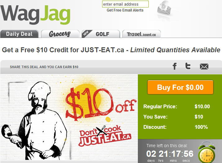 WagJag FREE $10 Credit to Just-Eat