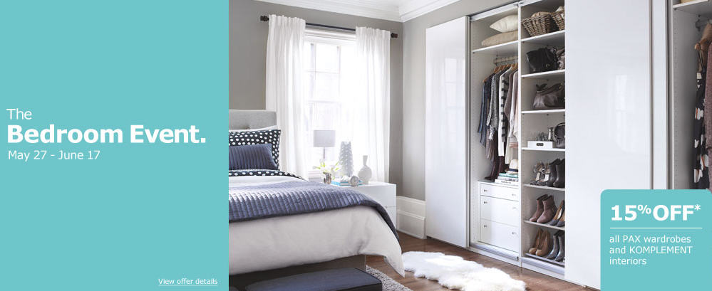 IKEA Bedroom Event - 15 Off all Pax Wardrobes & Komplement Interiors (May 27 - June 17)