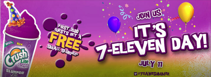 7-Eleven It's 7-11 Day - FREE Small Slurpee (July 11)