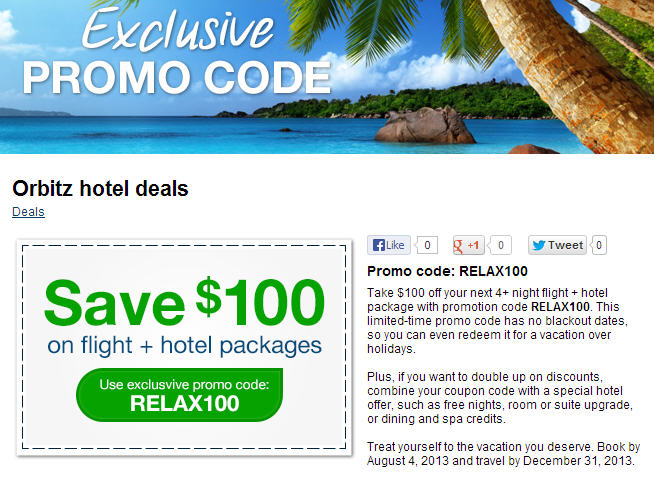 Orbitz Extra $100 Off Flight Hotel Package Promo Code (Book by Aug 4)