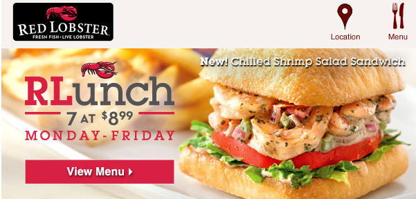Reb Lobster 899 Lunch Specials $10 Off 2 Entrées Coupon