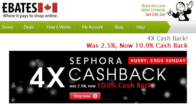 Sephora Get 10 Cash Back through Ebates.ca (Until July 21)