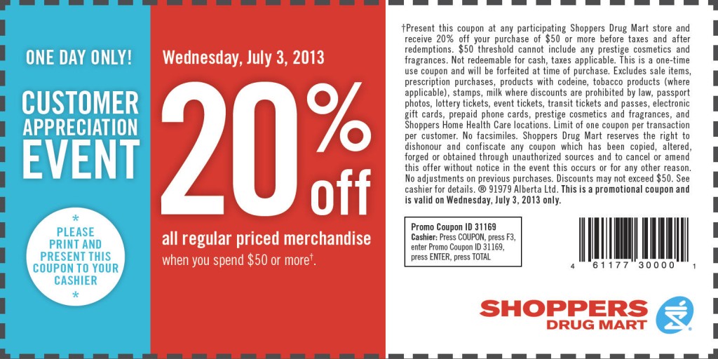 Shoppers Drug Mart 20 Off All Regular Priced Merchandise (July 3)
