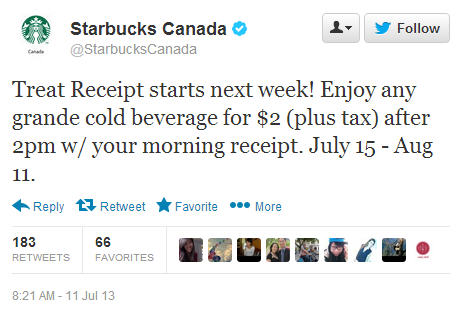 Starbucks Treat Receipt - Bring Back Morning Receipt, & get a Grande Cold Beverage for $2 (July 15 - Aug 11)