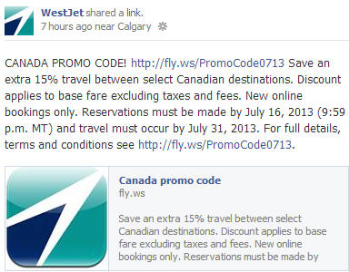 WestJet Extra 15 Off Travel to select Canadian Destinations (Book by July 16)