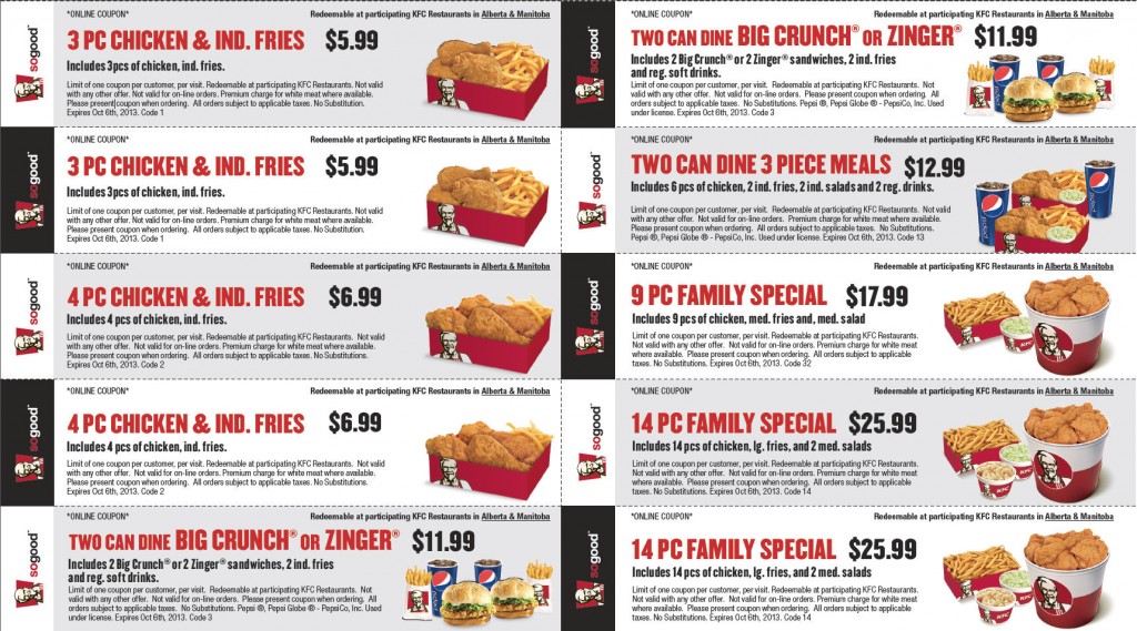 KFC New Printable Coupons (Until Oct 6)