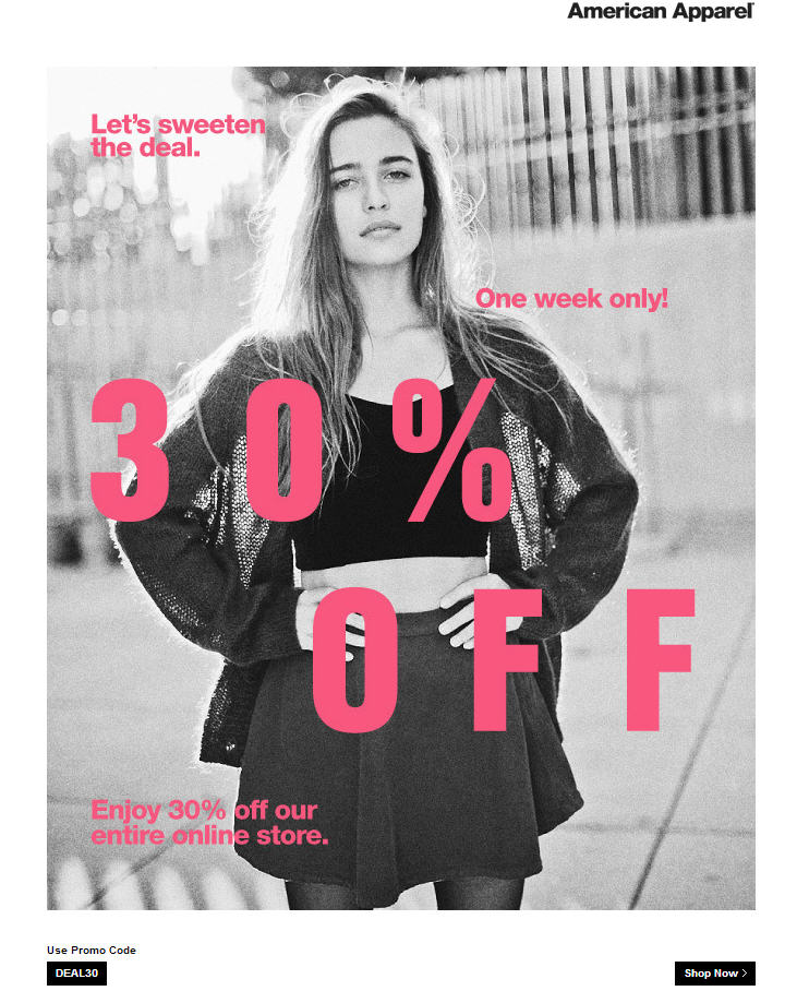 American Apparel 30 Off Entire Online Store Promo Code (Until Oct 9)