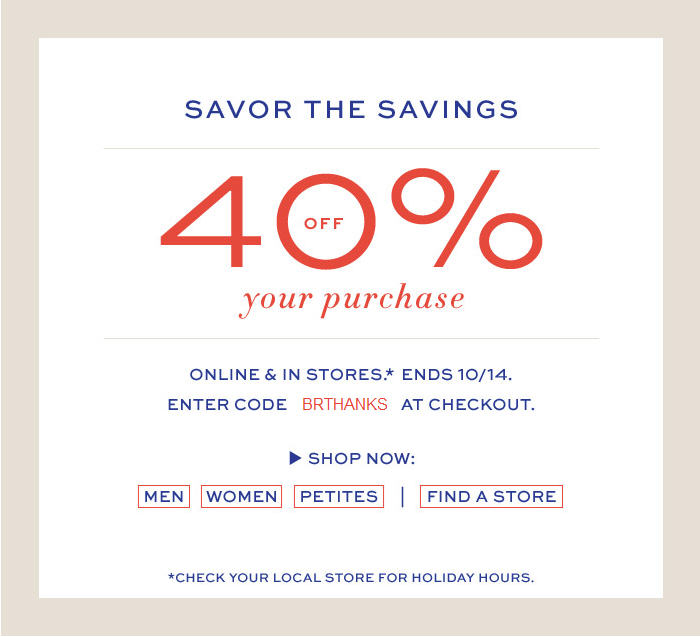 Banana Republic Thanksgiving Sale - 40 Off Your Purchase In-Store & Online (Oct 13-14)