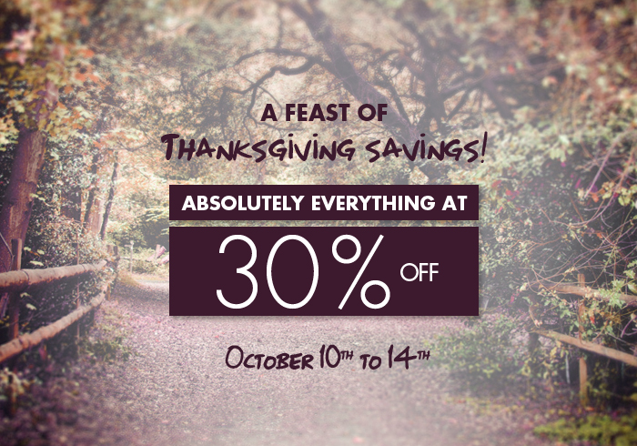 JACOB Thanksgiving Sale - 30 Absoutely Off Everything (Oct 10-14)