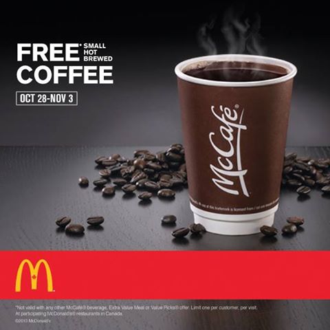 McDonalds FREE Coffee (Oct 28 - Nov 3)