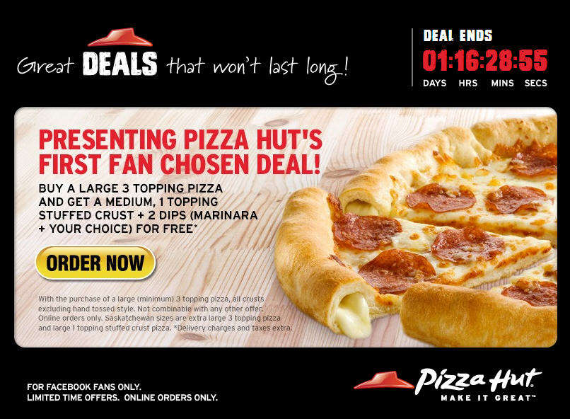 Pizza Hut Buy a Large 3 Topping Pizza, Get FREE Medium 1 Topping Pizza 2 Dips (Until Oct 2)