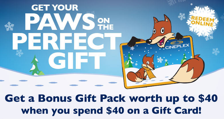 Cineplex Buy $40 Gift Card, Get a Bonus Holiday Gift Pack worth up to $40