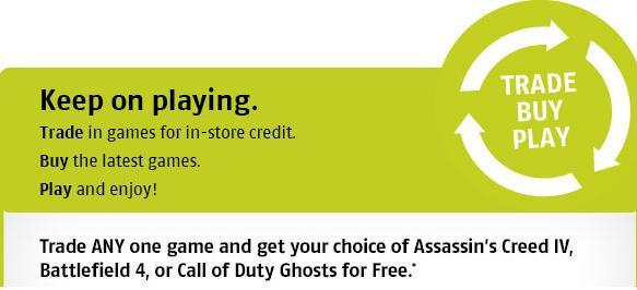 Future Shop & Best Buy - FREE Call of Duty Ghosts, Assassin's Creed IV, or Battlefield 4 when you Trade In Any Used Game (Nov 9-11)