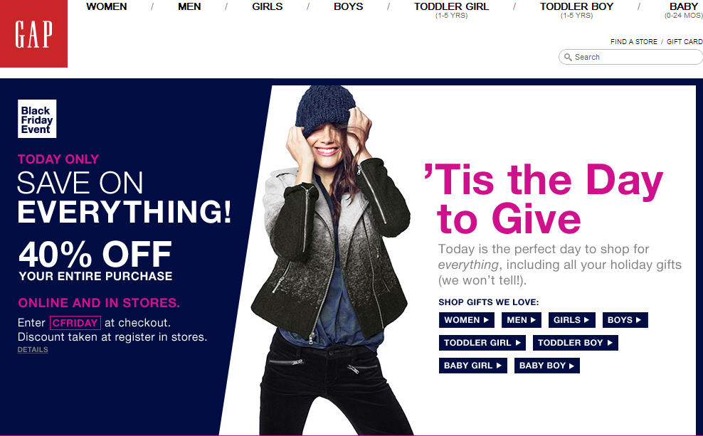 GAP Black Friday Event - 40 Off Your Entire Purchase - Today Only (Nov 29)