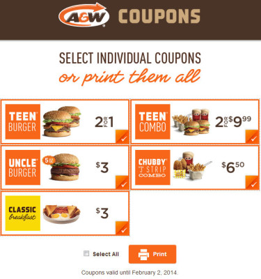 A&W New Printable Coupons