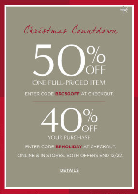 Banana Republic 50 Off 1 Item or 40 Off Your Purchase + Extra 25 Off (Dec 21-22)