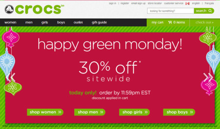 Crocs Green Monday - 30 Off Sitewide Today (Dec 9)