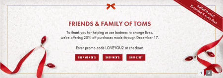 EXTENDED TOMS Shoes - Friends & Family Sale - 20 Off All Purchases + Free Shipping (Until Dec 17)