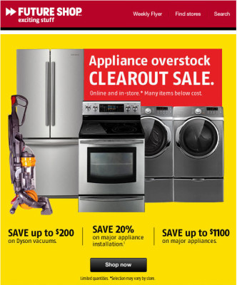 Future Shop Appliance Overstock Clearout Sale