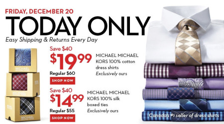 Hudson's Bay One Day Sales - $20 for Michael Kors Dress Shirts (Dec 20)