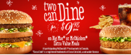 McDonalds Two Can Dine for $9.98 Big Mac or McChicken Extra Value Meals (Until Dec 22)