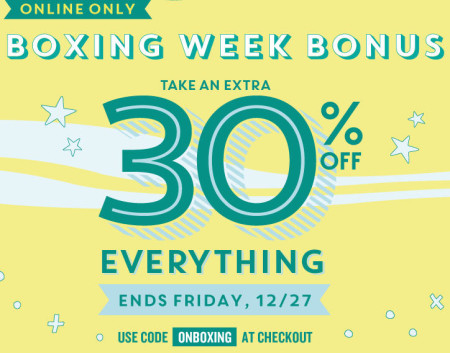 Old Navy Boxing Week Bonus - Extra 30 Off Everything Online Only (Dec 25-27)