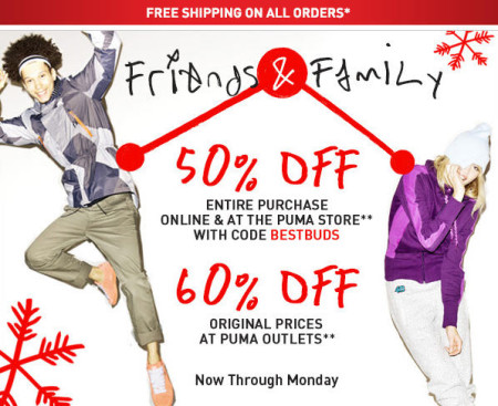 PUMA Friends and Family Sale - 50 Off Entire Purchase Free Shipping (Until Dec 9)