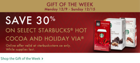 StarbucksStore Gift of the Week - 30 Off select Starbucks Hot Cocoa and Holiday Via (Dec 9-15)