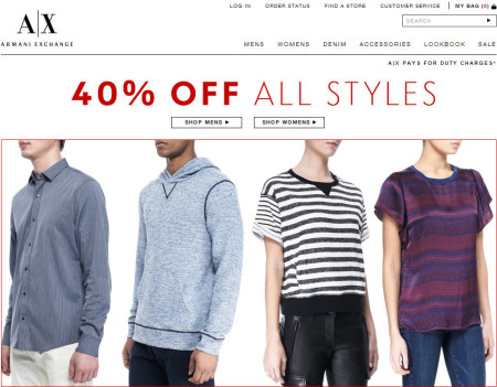 Armani Exchange 40 Off All Styles or Extra 40 Off Sale Items (Jan 25-27)