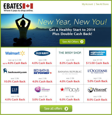 Ebates New Year, New You - Kick Start 2014 with Double Cash Back